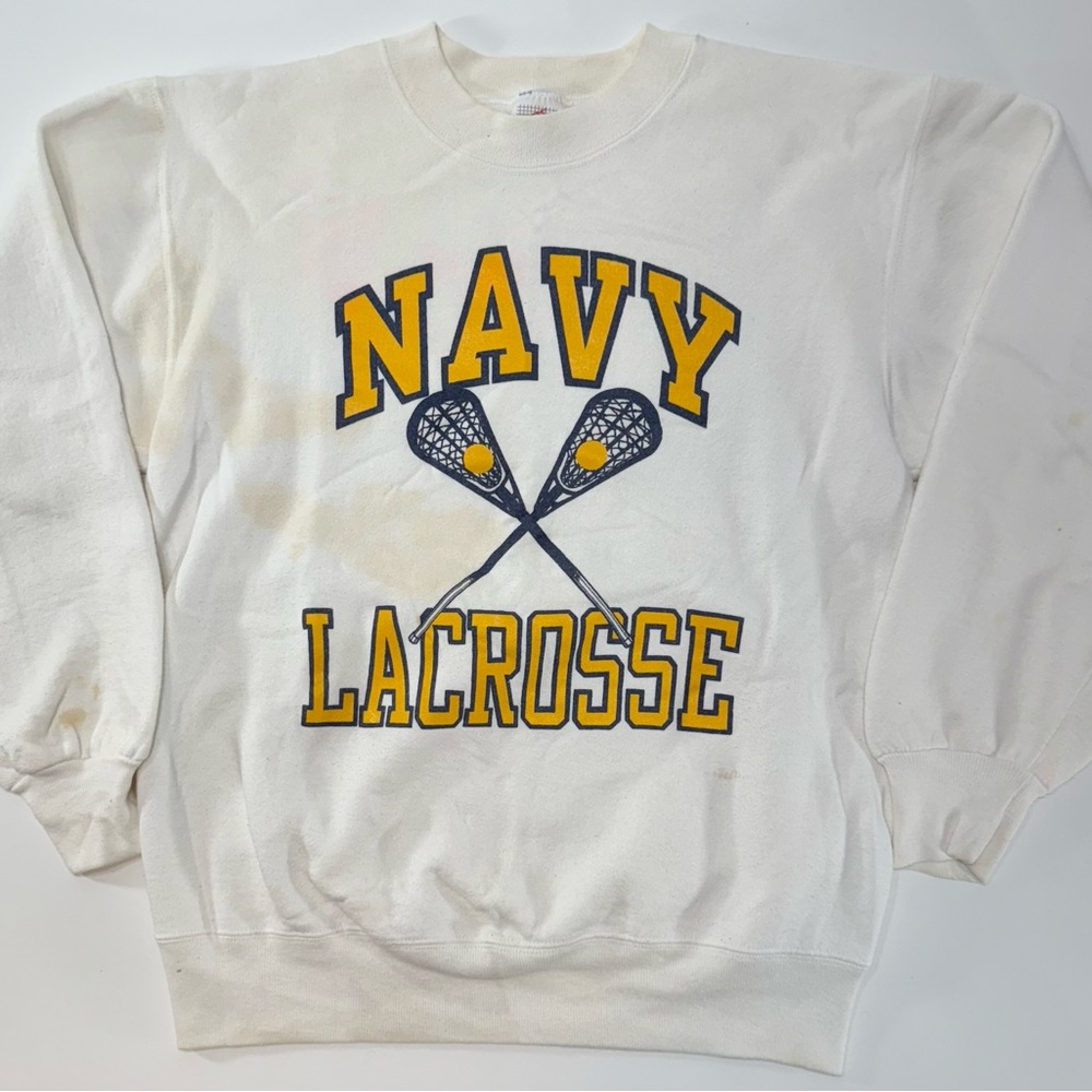 Vintage NAVY LACROSSE Super Sweats Jerzees White Pull Over Sweatshirt Size M